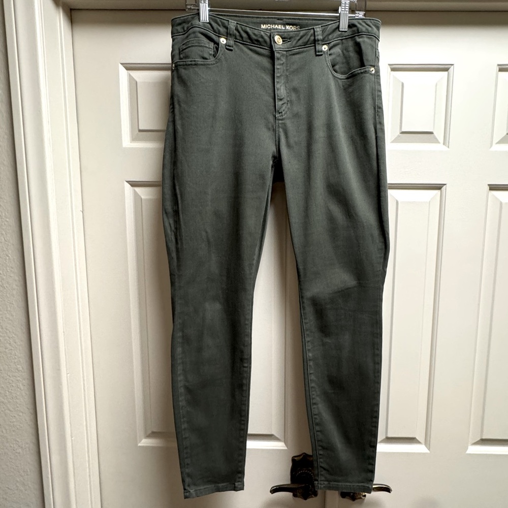 Michael Kors Izzy Women's Olive Green Stretch Tapered Leg Jeans